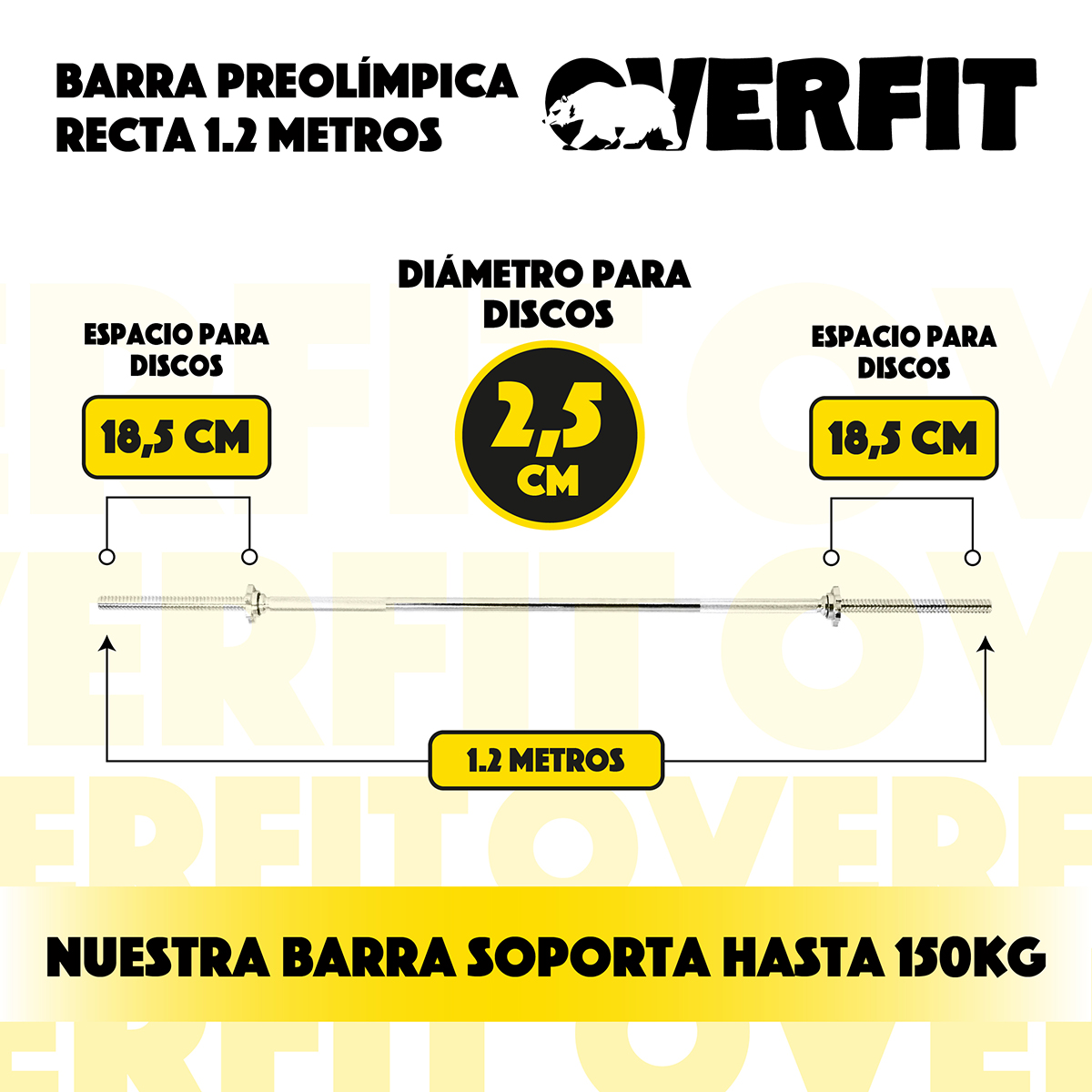 BARRA PREOLIMPICA RECTA 4.2 KG OVERFIT 120CM CROMADA FITNESS - 4
