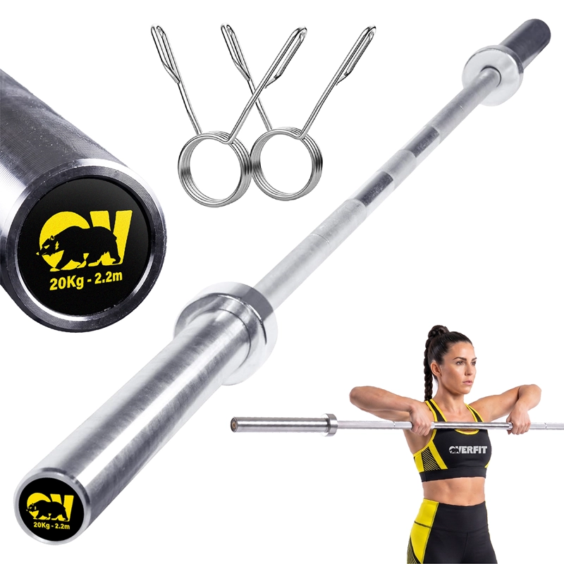 BARRA OLIMPICA RECTA OVERFIT 20KG 220CM CROMADA FITNESS - 1