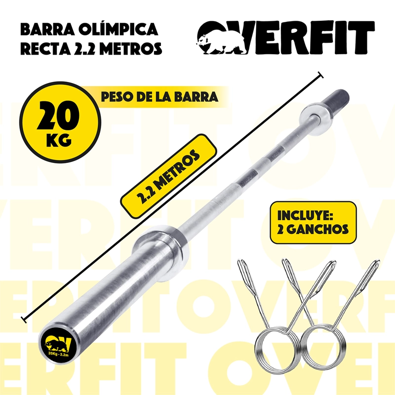 BARRA OLIMPICA RECTA OVERFIT 20KG 220CM CROMADA FITNESS - 3