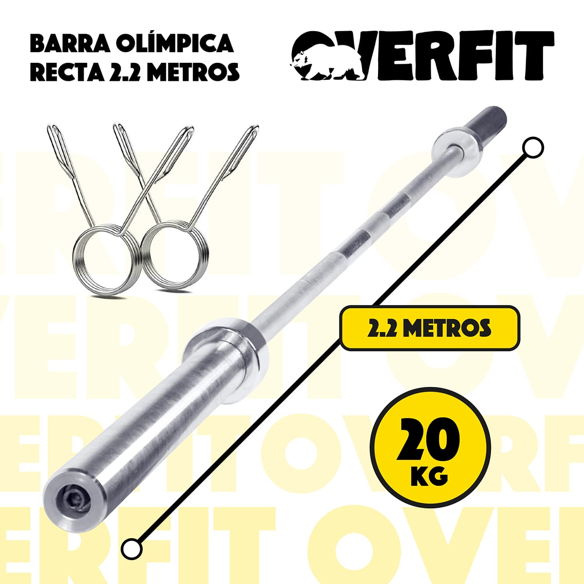 BARRA OLIMPICA RECTA OVERFIT 20KG 220CM CROMADA FITNESS - 3