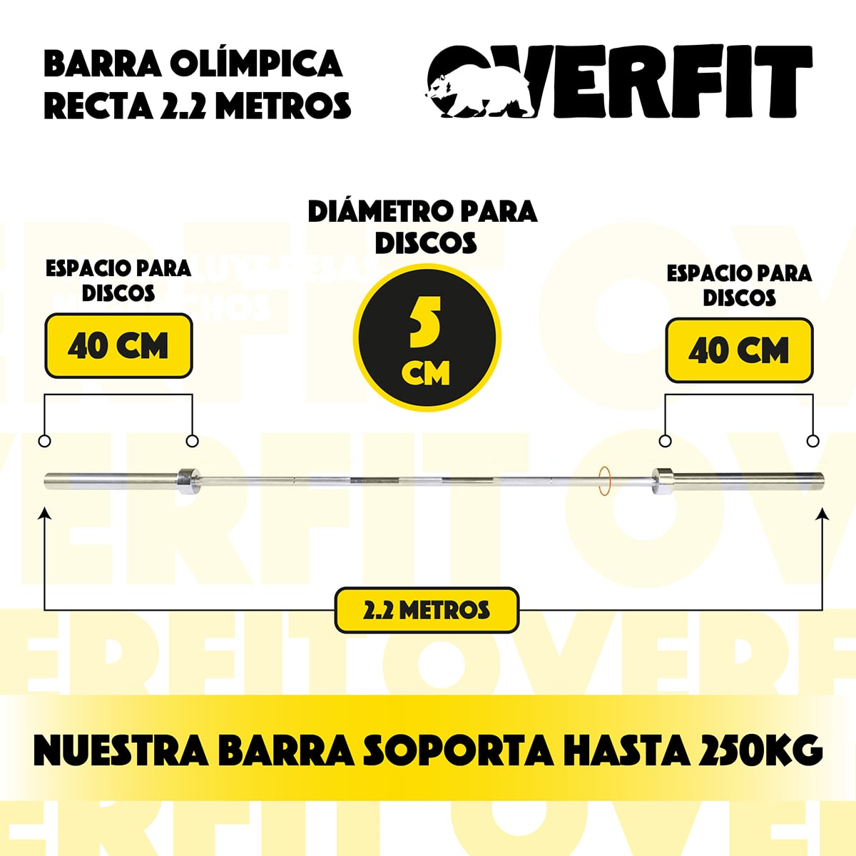 BARRA OLIMPICA RECTA OVERFIT 20KG 220CM CROMADA FITNESS - 4