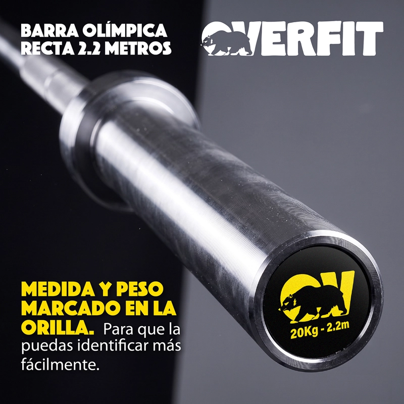 BARRA OLIMPICA RECTA OVERFIT 20KG 220CM CROMADA FITNESS - 7