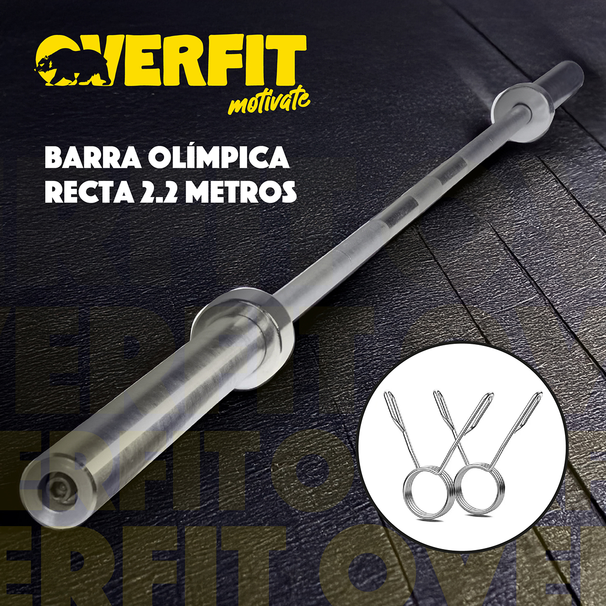 BARRA OLIMPICA RECTA OVERFIT 20KG 220CM CROMADA FITNESS - 8