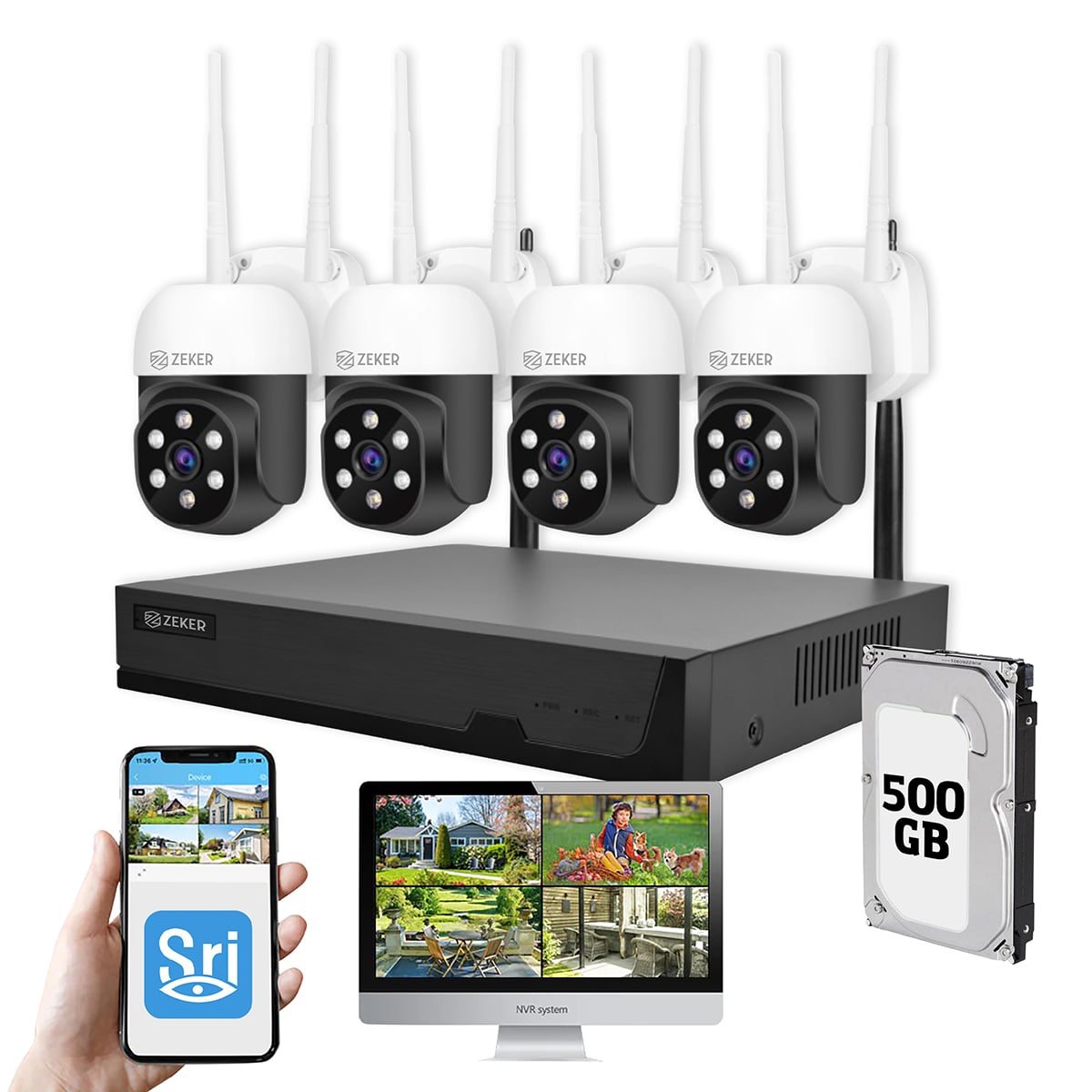 KIT NVR CAMARAS ZEKER SEGURIDAD FHD 1080P + DISCO DURO 500GB