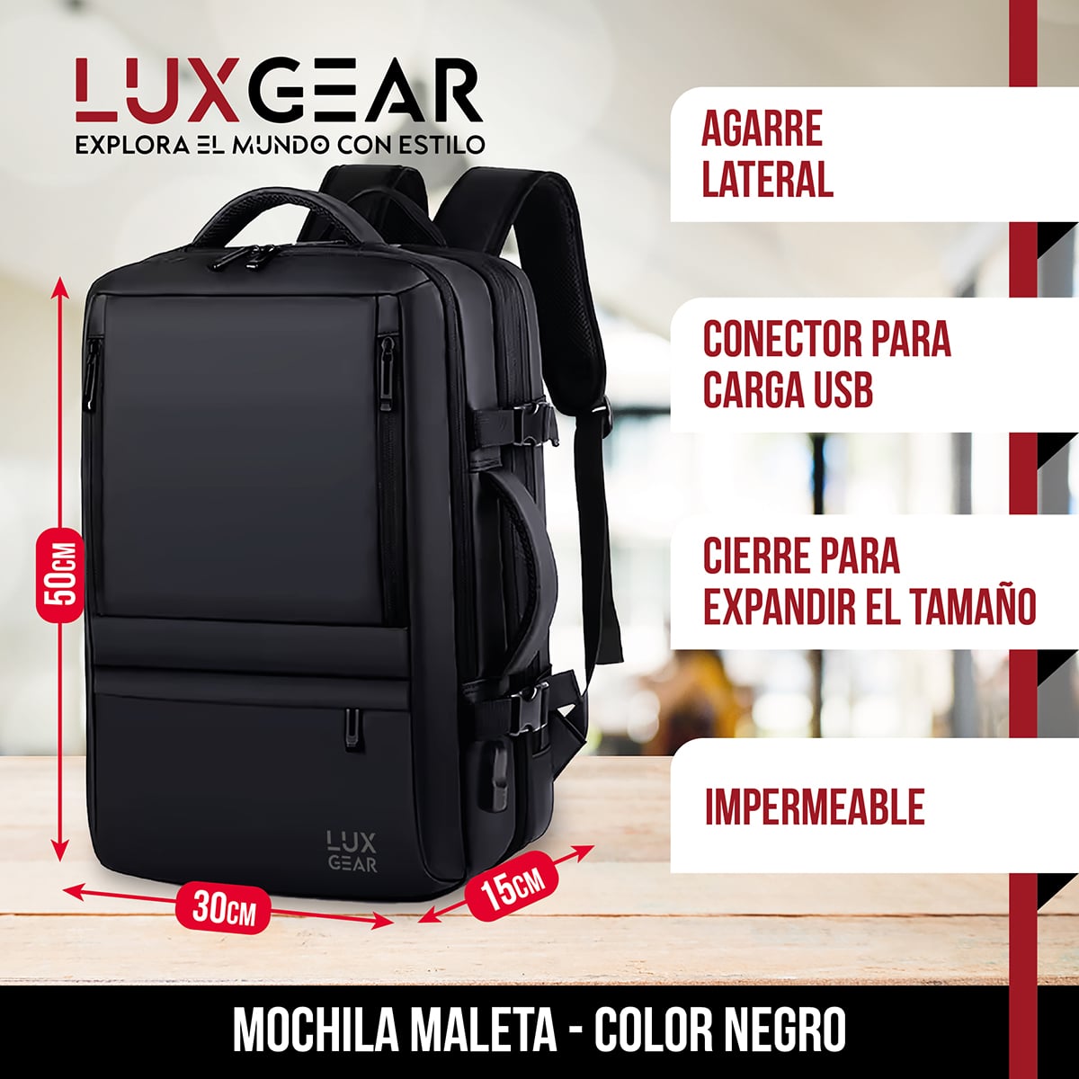 MOCHILA MALETA VIAJE CABINA LUXGEAR NOTEBOOK IMPERMEABLE 48L - 2
