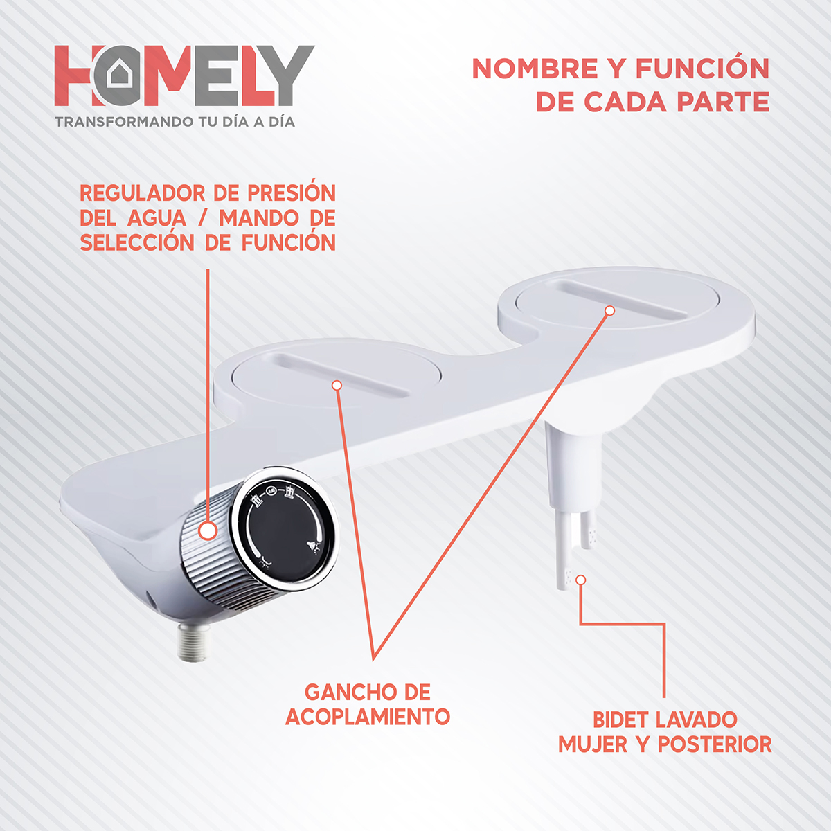 BIDET DUCHA HOMELY WC INODORO SET UNIVERSAL FLUJO AJUSTABLE - 5