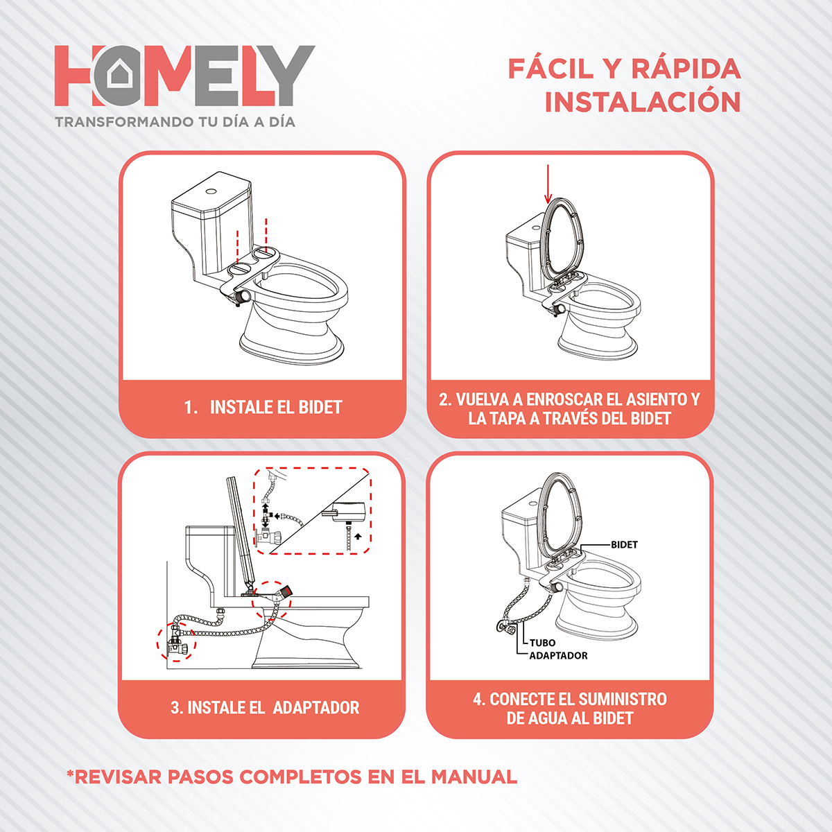 BIDET DUCHA HOMELY WC INODORO SET UNIVERSAL FLUJO AJUSTABLE - 6