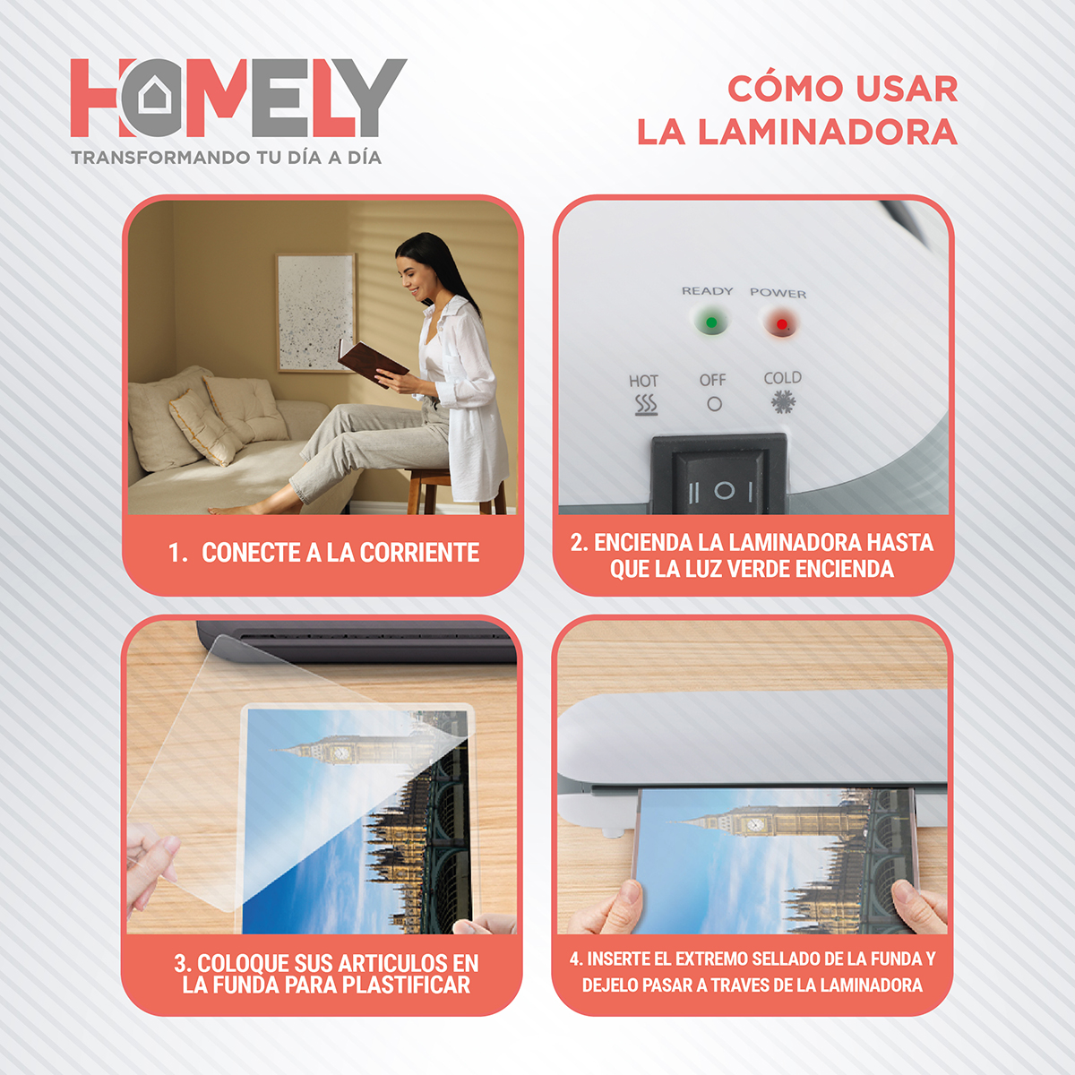 TERMOLAMINADORA PLASTIFICADORA HOMELY + ACCESORIOS + LAMINAS - 5