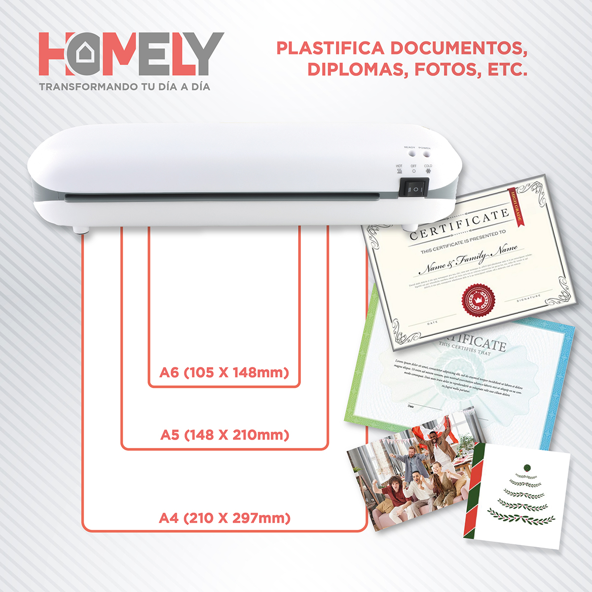 TERMOLAMINADORA PLASTIFICADORA HOMELY + ACCESORIOS + LAMINAS - 6