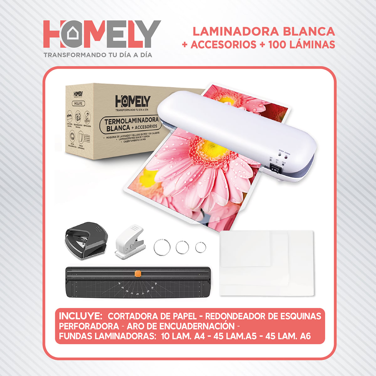 TERMOLAMINADORA PLASTIFICADORA HOMELY + ACCESORIOS + LAMINAS - 7