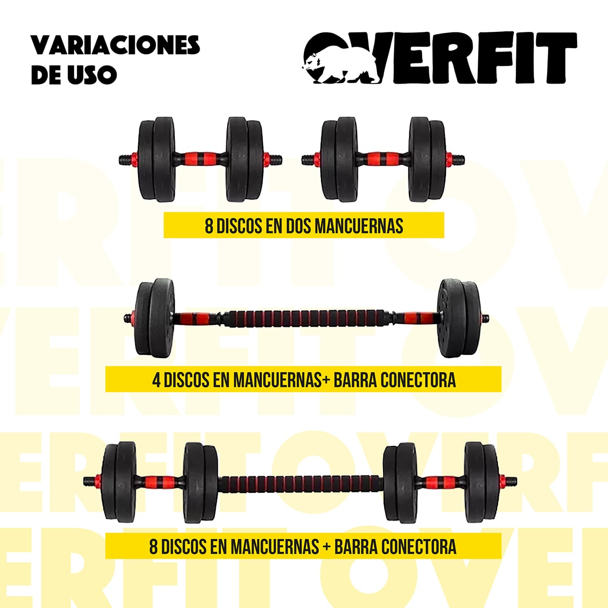 SET MANCUERNAS + BARRA + KETTLEBELL UNIBLES OVERFIT 30KG - 5