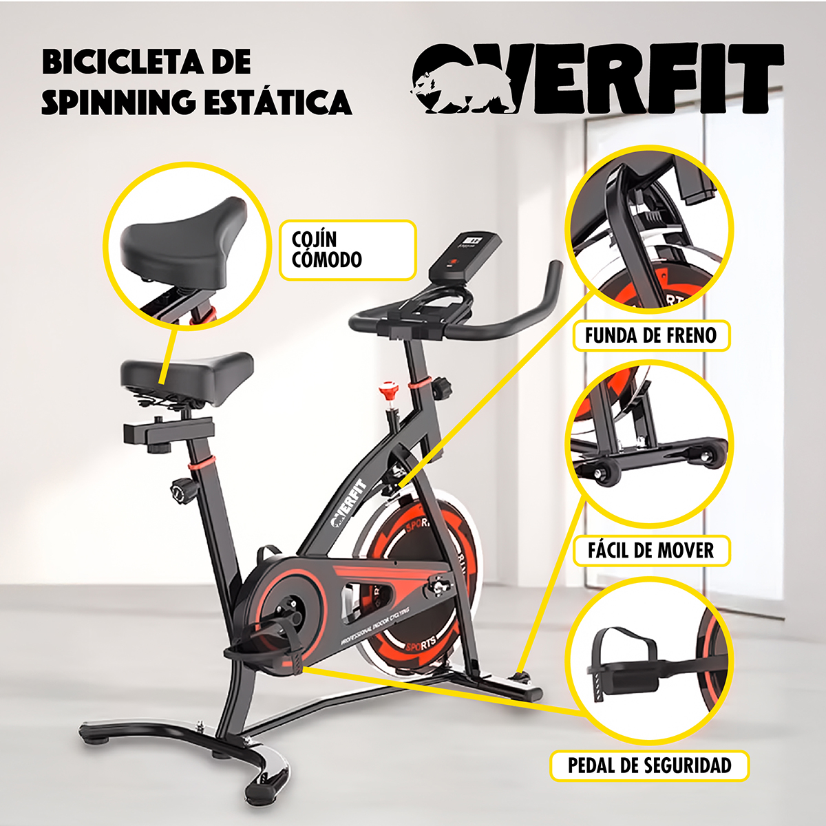 BICICLETA DE SPINNING PRO OVERFIT ESTATICA FITNESS GYM - 3