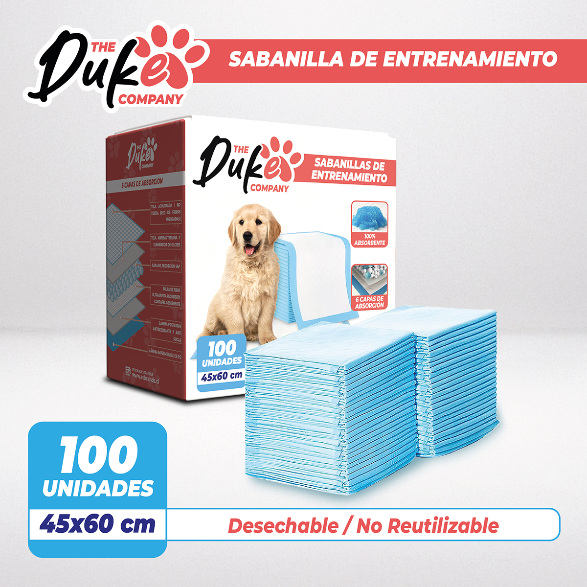 SABANILLAS PARA PERRO 45X60 DUKE 6 CAPAS AROMATICAS 100U - 6