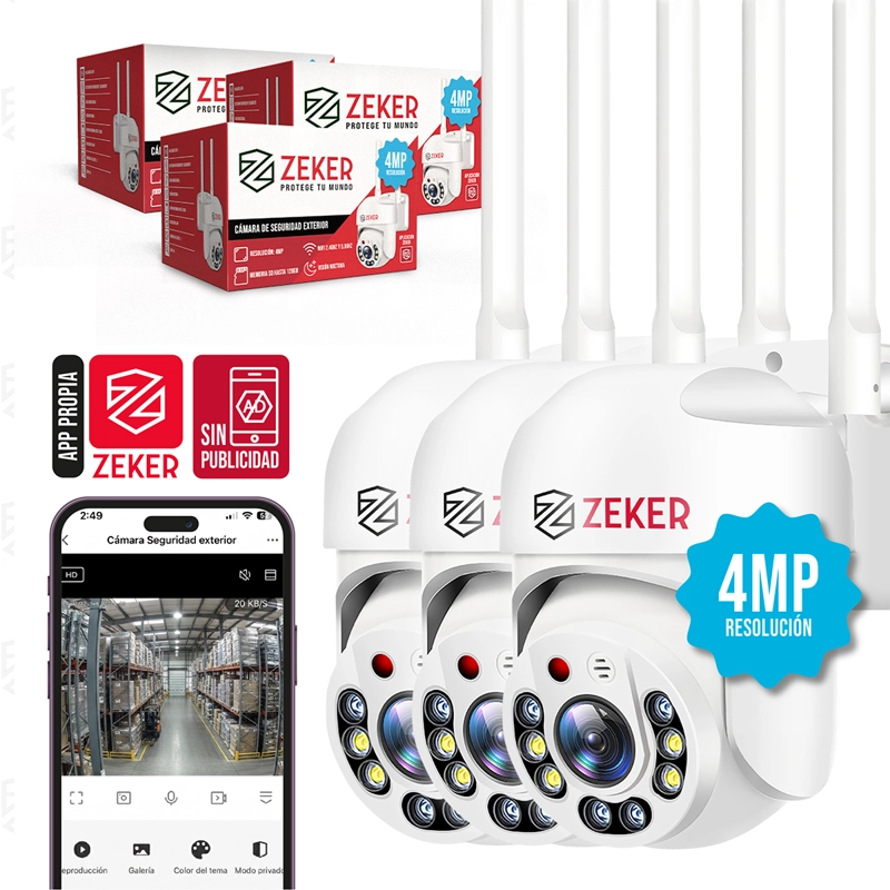PACK X3 CAMARA DE SEGURIDAD WIFI IMPERMEABLE ZEKER 4MP 2.4G - 1