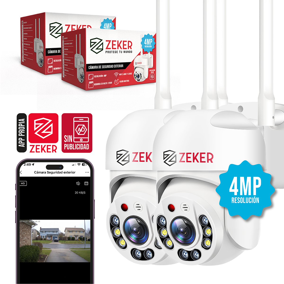 PACK X2 CAMARA DE SEGURIDAD WIFI IMPERMEABLE ZEKER 4MP 2.4G - 1