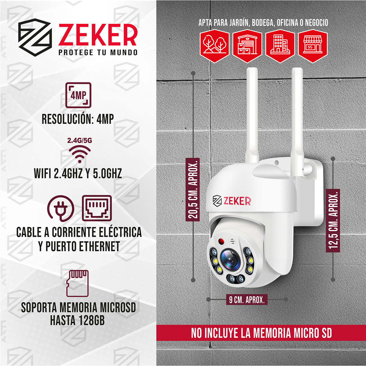 PACK X2 CAMARA DE SEGURIDAD WIFI IMPERMEABLE ZEKER 4MP 2.4G - 2