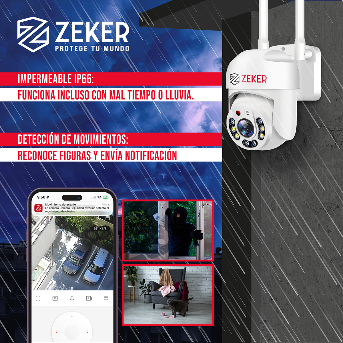 PACK X2 CAMARA DE SEGURIDAD WIFI IMPERMEABLE ZEKER 4MP 2.4G - 7