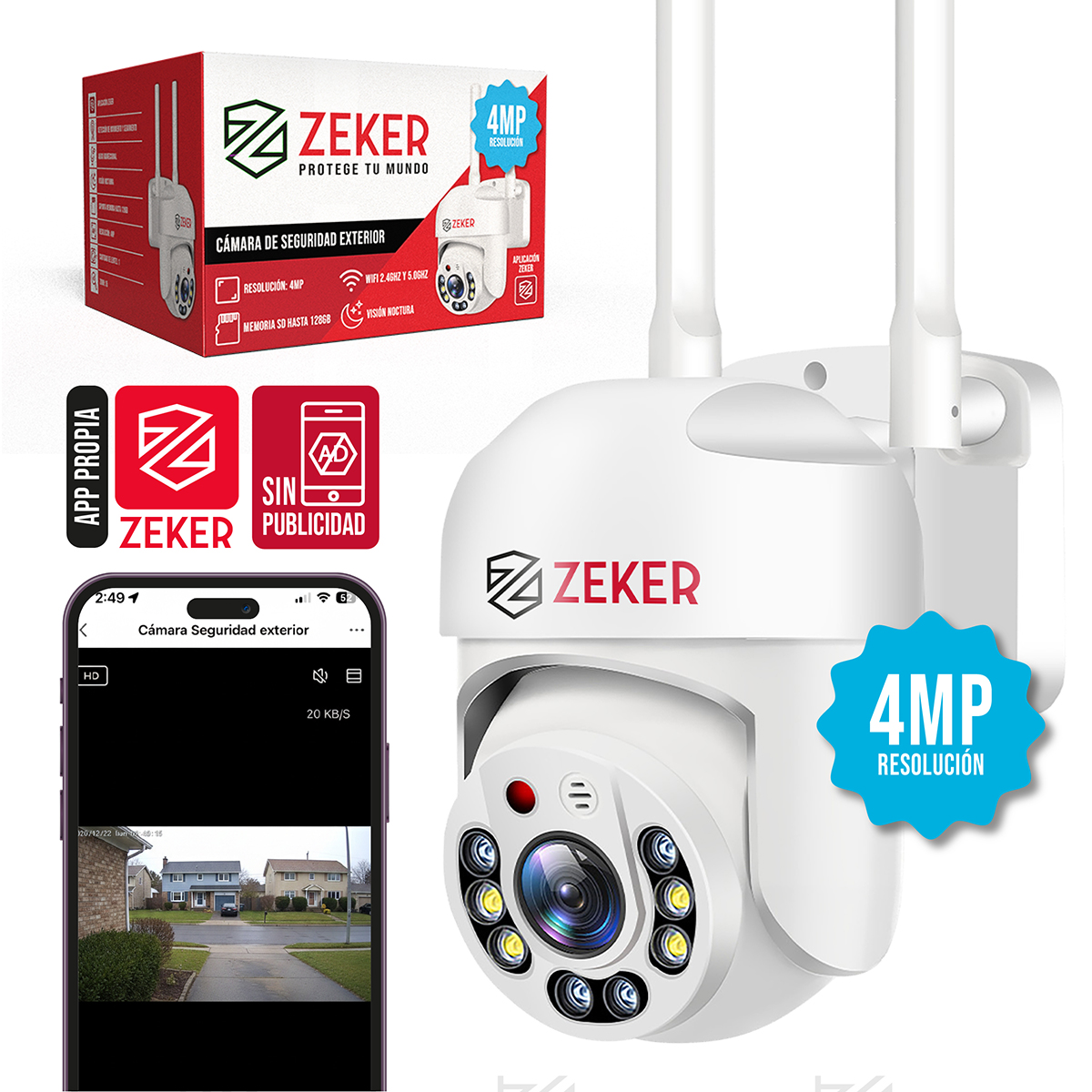 CAMARA DE SEGURIDAD WIFI EXTERIOR IMPERMEABLE ZEKER 4MP 2.4G - 1