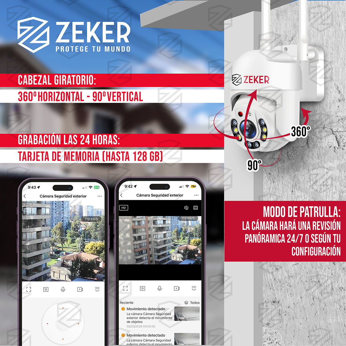 CAMARA DE SEGURIDAD WIFI EXTERIOR IMPERMEABLE ZEKER 4MP 2.4G - 3