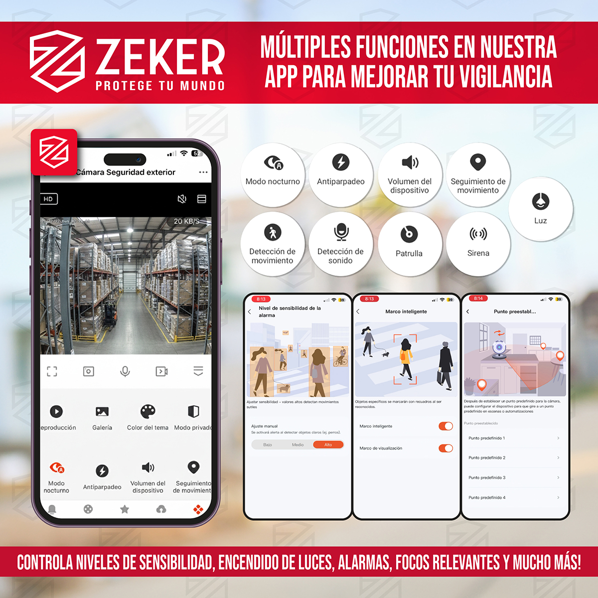 CAMARA DE SEGURIDAD WIFI EXTERIOR IMPERMEABLE ZEKER 4MP 2.4G - 6