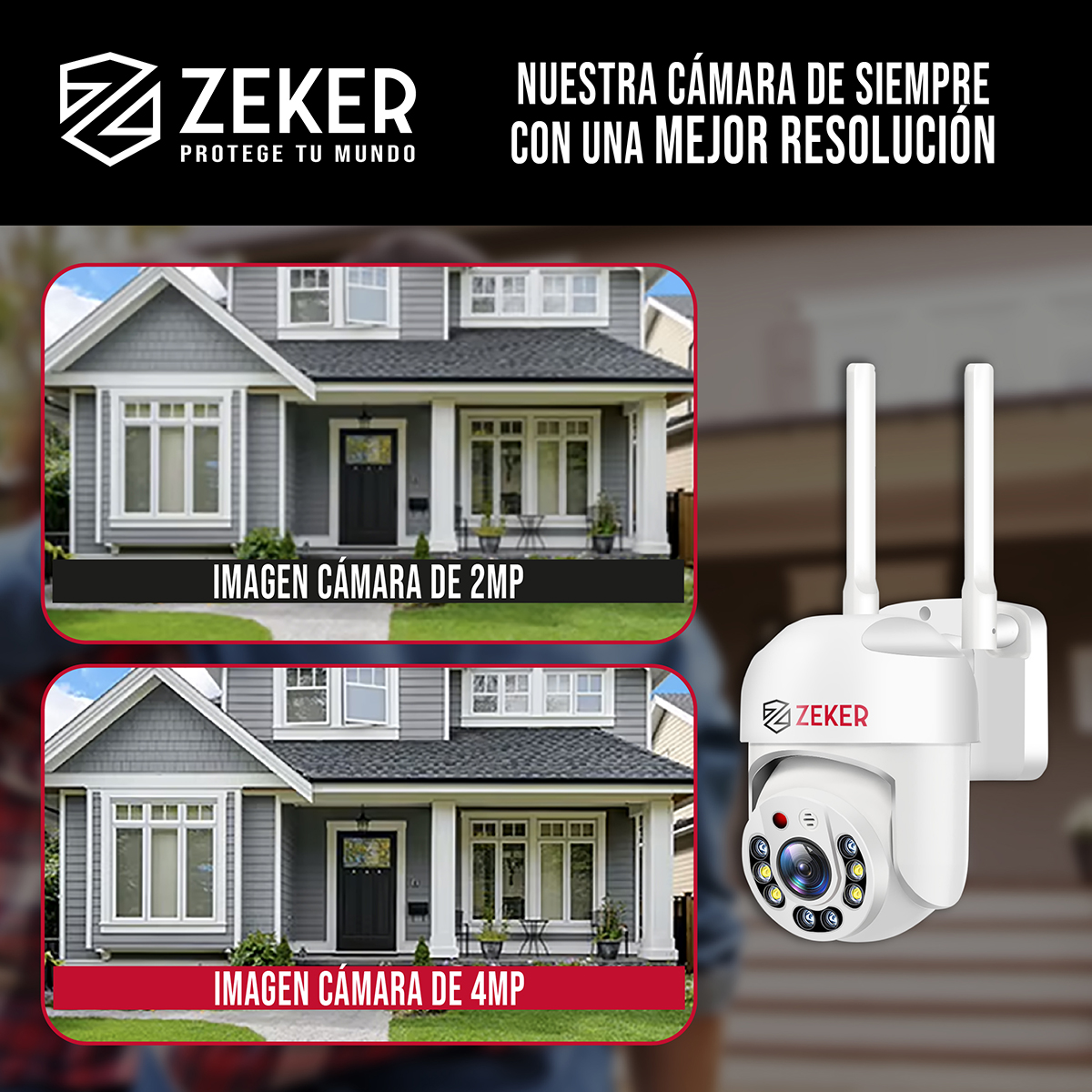 CAMARA DE SEGURIDAD WIFI EXTERIOR IMPERMEABLE ZEKER 4MP 2.4G - 8