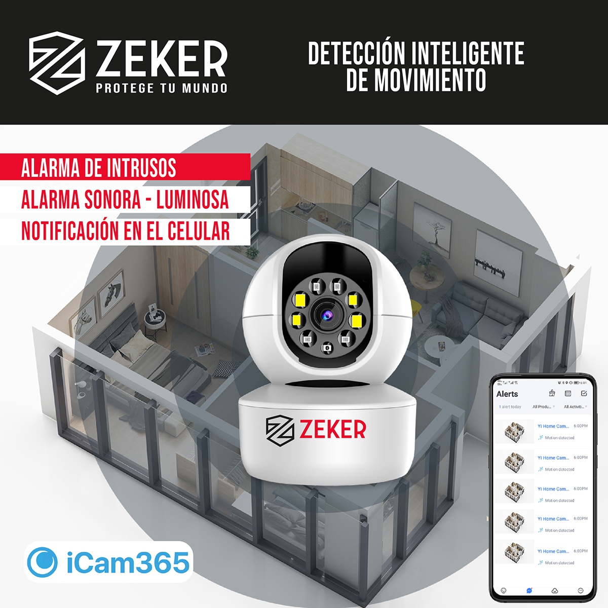 PACK X3 CAMARA DE SEGURIDAD INTERIOR WIFI IP ZEKER 4MP 5G - 3