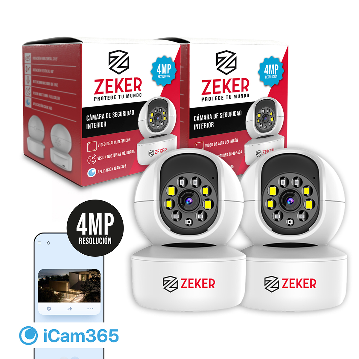 PACK X2 CAMARA DE SEGURIDAD INTERIOR WIFI IP ZEKER 4MP 5G - 1