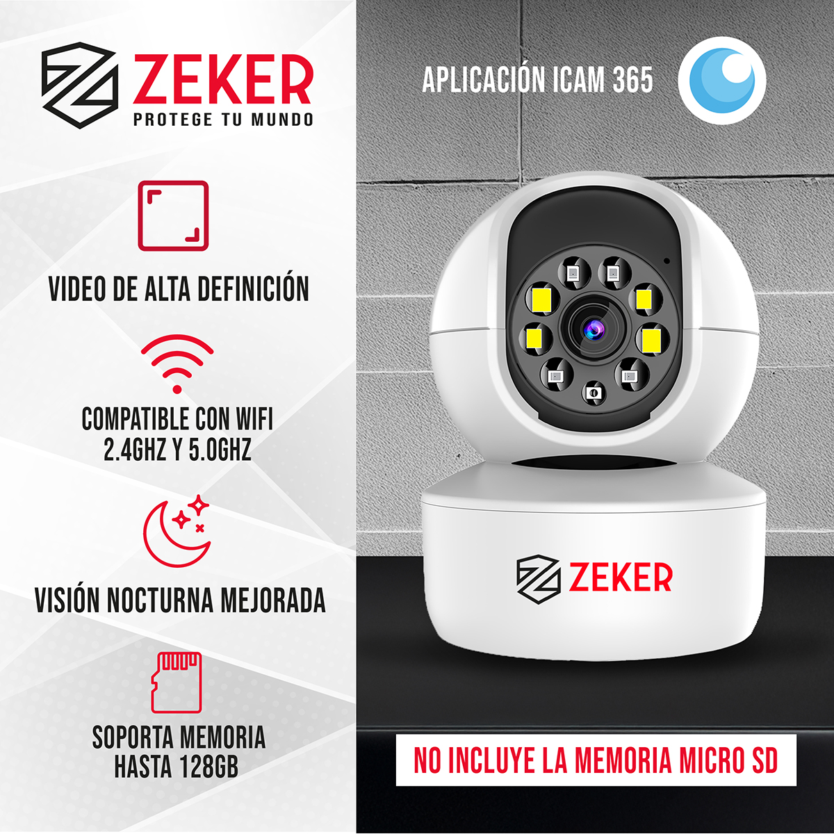 PACK X2 CAMARA DE SEGURIDAD INTERIOR WIFI IP ZEKER 4MP 5G - 2