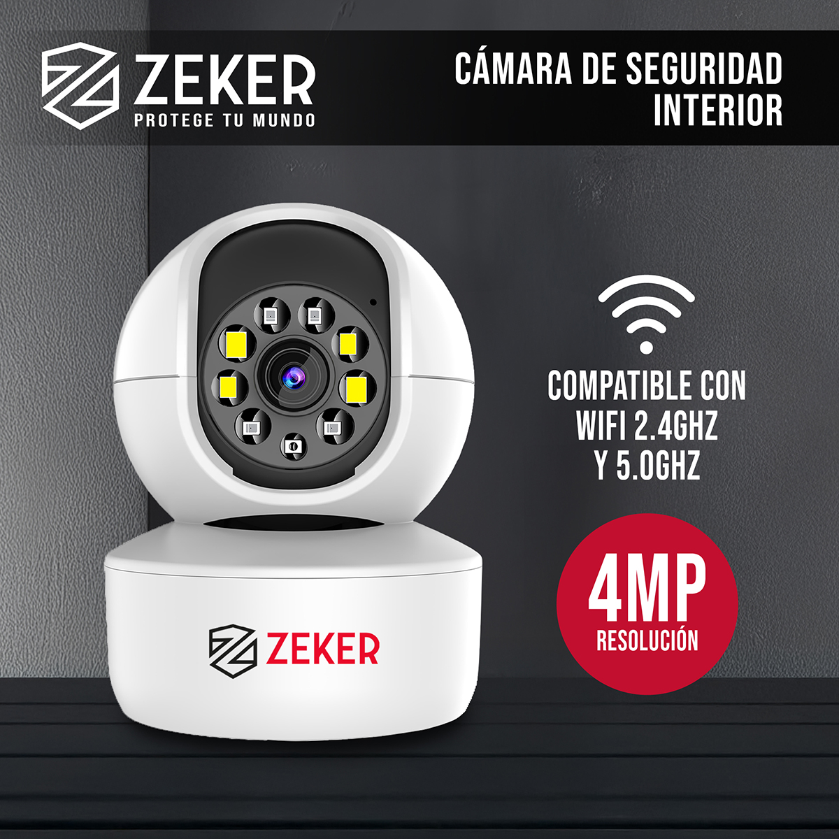 PACK X2 CAMARA DE SEGURIDAD INTERIOR WIFI IP ZEKER 4MP 5G - 7