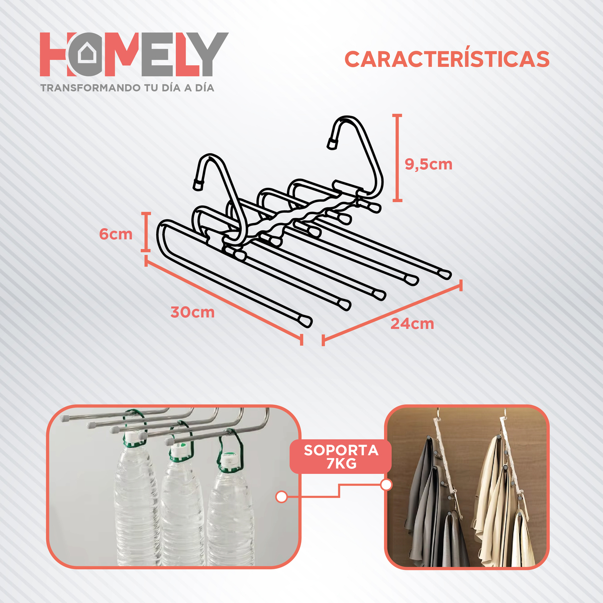 COLGADOR DE PANTALON 5 EN 1 HOMELY ANTIDESLIZANTE RESISTENTE - 2