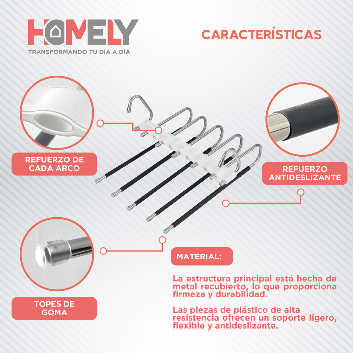 COLGADOR DE PANTALON 5 EN 1 HOMELY ANTIDESLIZANTE RESISTENTE - 3