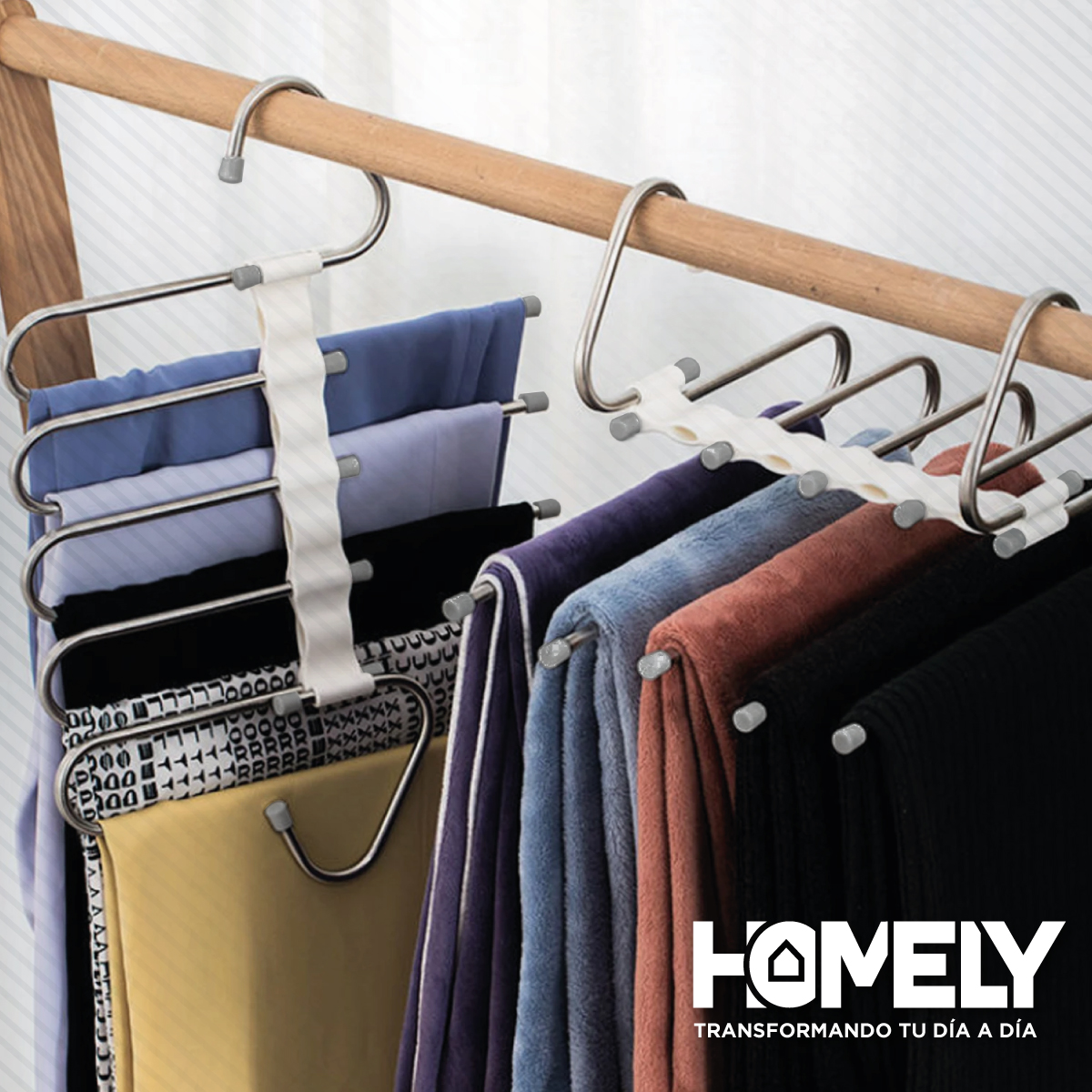 COLGADOR DE PANTALON 5 EN 1 HOMELY ANTIDESLIZANTE RESISTENTE - 9