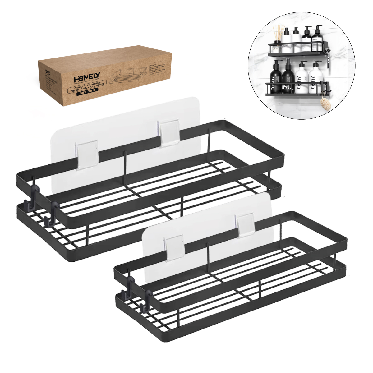 ORGANIZADOR DE DUCHA HOMELY REPISA ESTANTE ALUMINIO SET X2 - 1