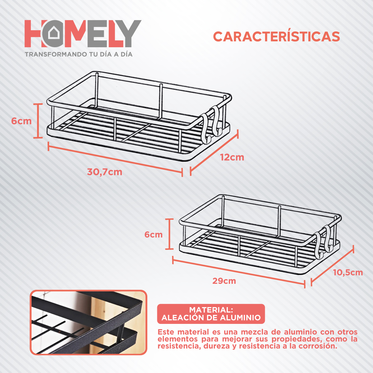 ORGANIZADOR DE DUCHA HOMELY REPISA ESTANTE ALUMINIO SET X2 - 2