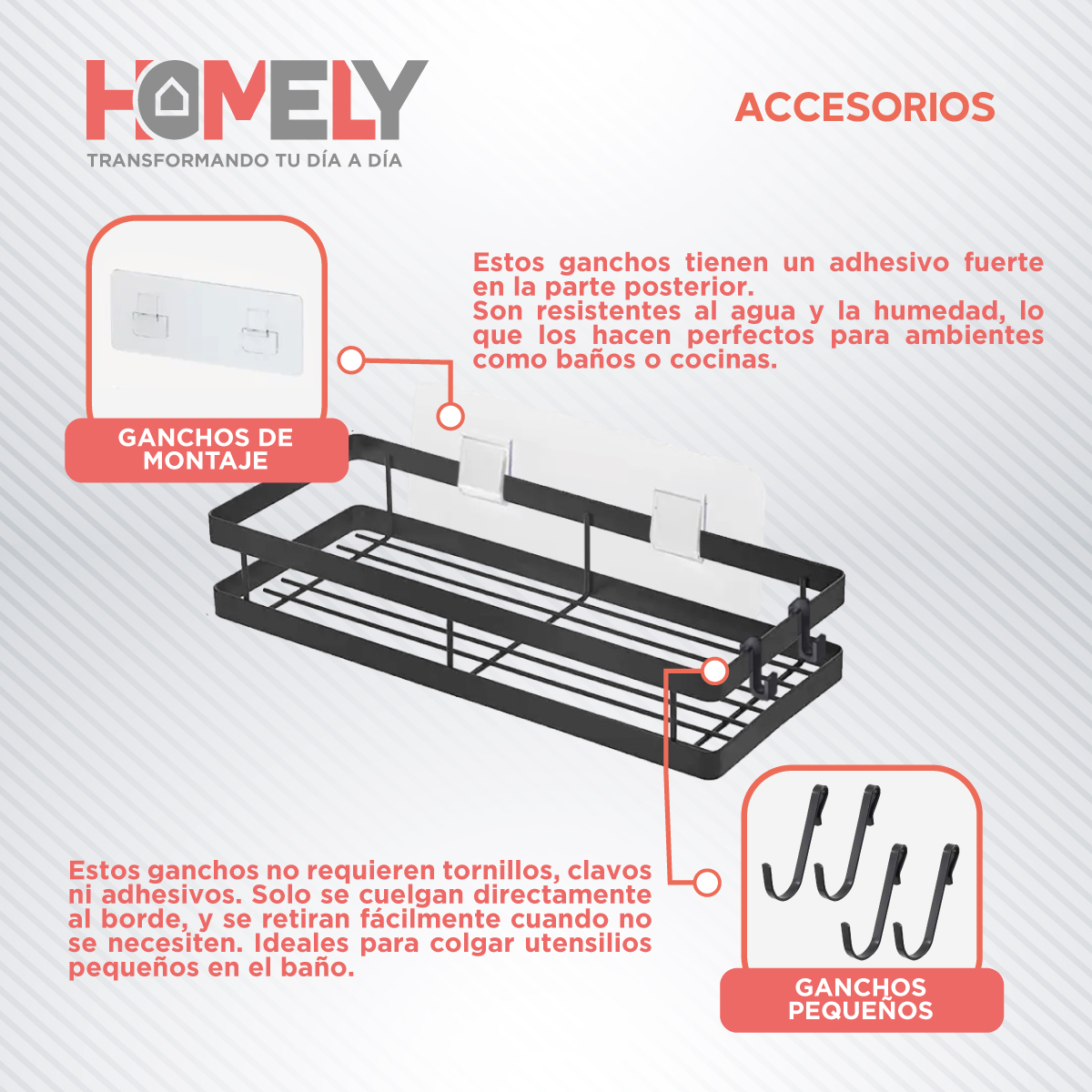 ORGANIZADOR DE DUCHA HOMELY REPISA ESTANTE ALUMINIO SET X2 - 3