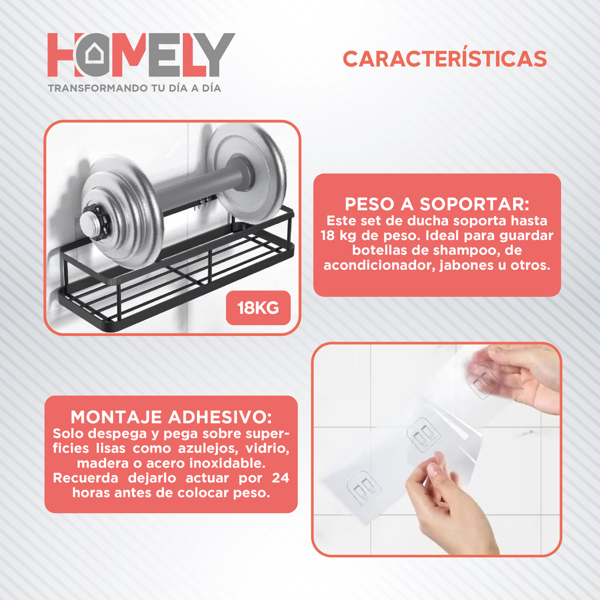 ORGANIZADOR DE DUCHA HOMELY REPISA ESTANTE ALUMINIO SET X2 - 4