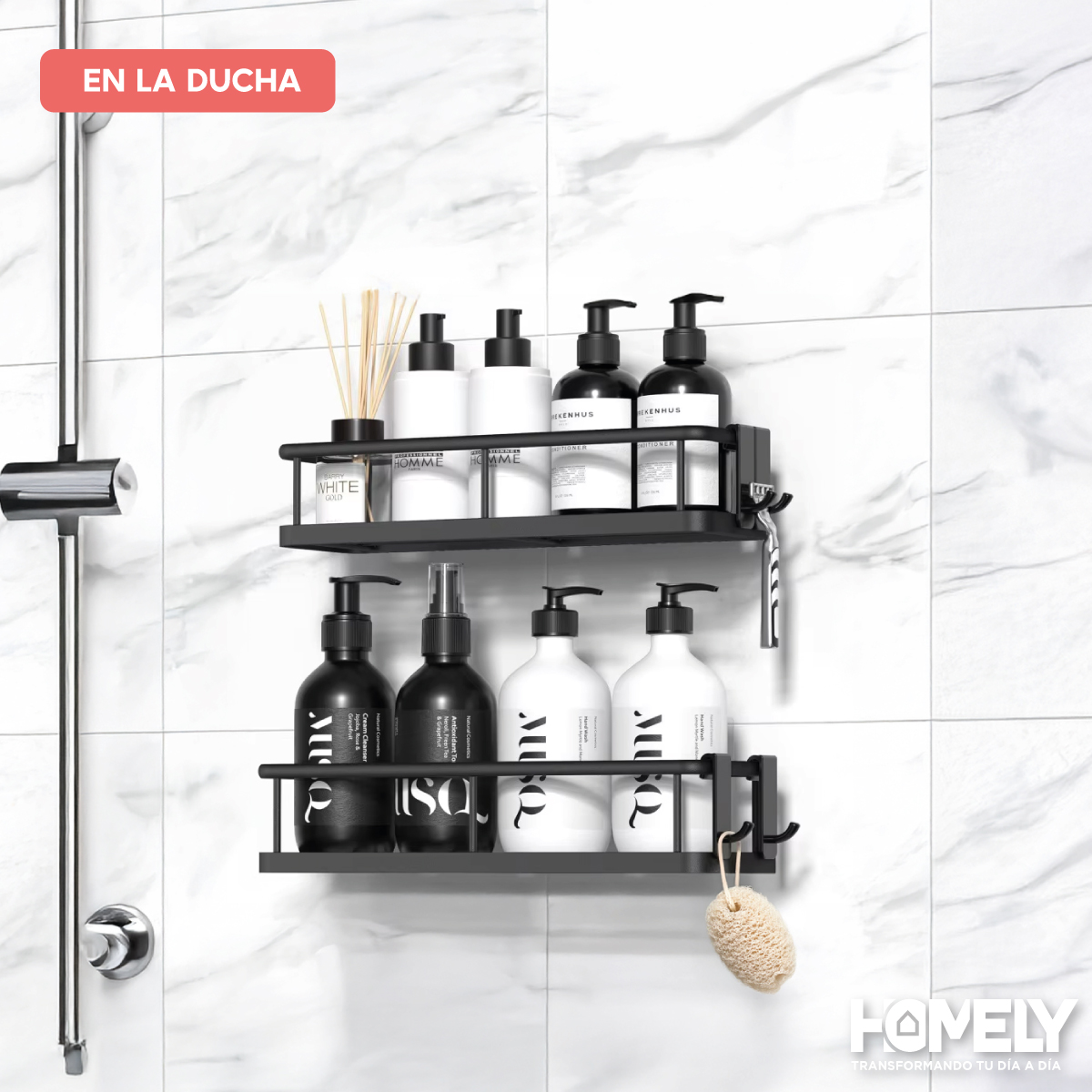 ORGANIZADOR DE DUCHA HOMELY REPISA ESTANTE ALUMINIO SET X2 - 6