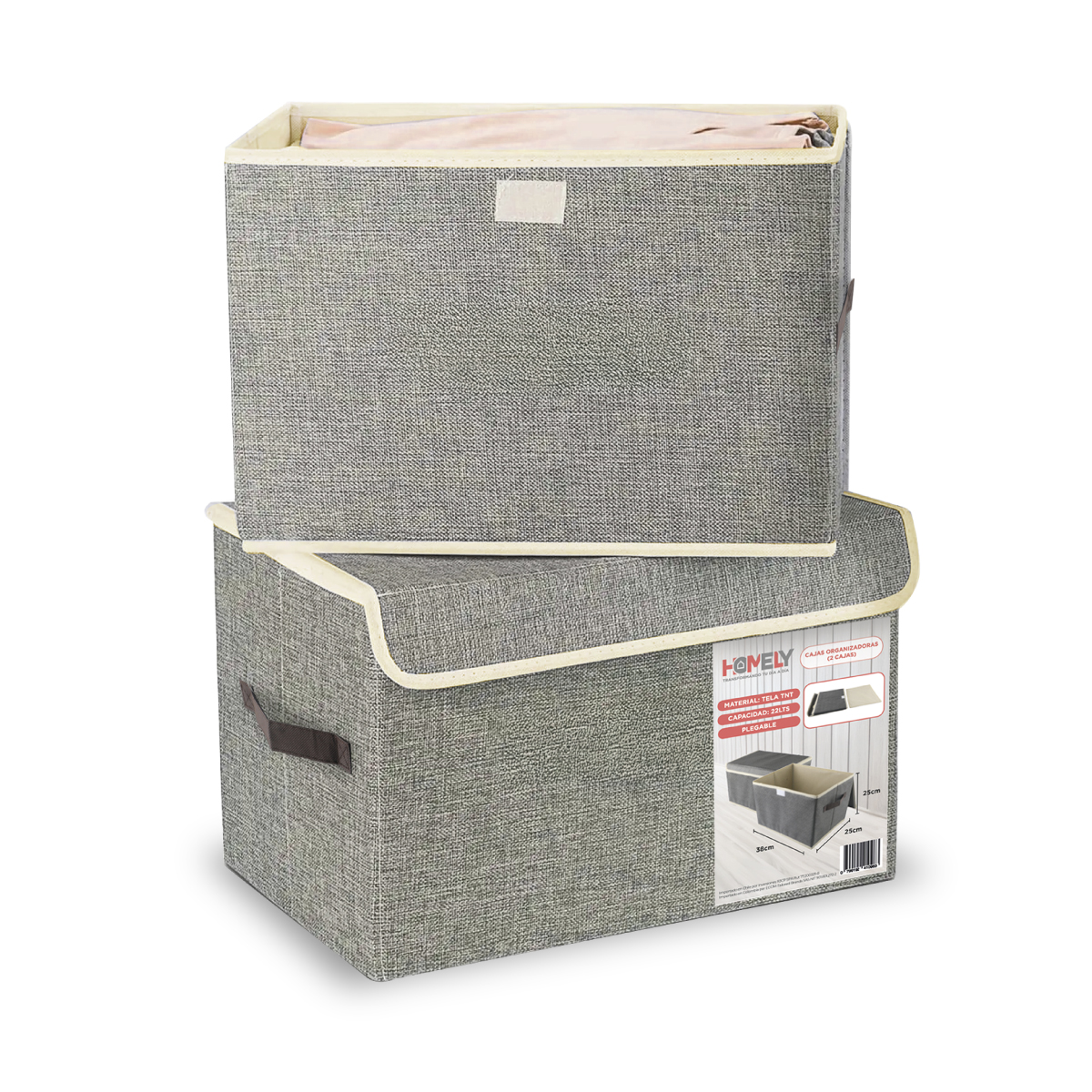 CAJAS ORGANIZADORAS HOMELY TAPA TELA IMPERMEABLE 22L SET X2 - 1