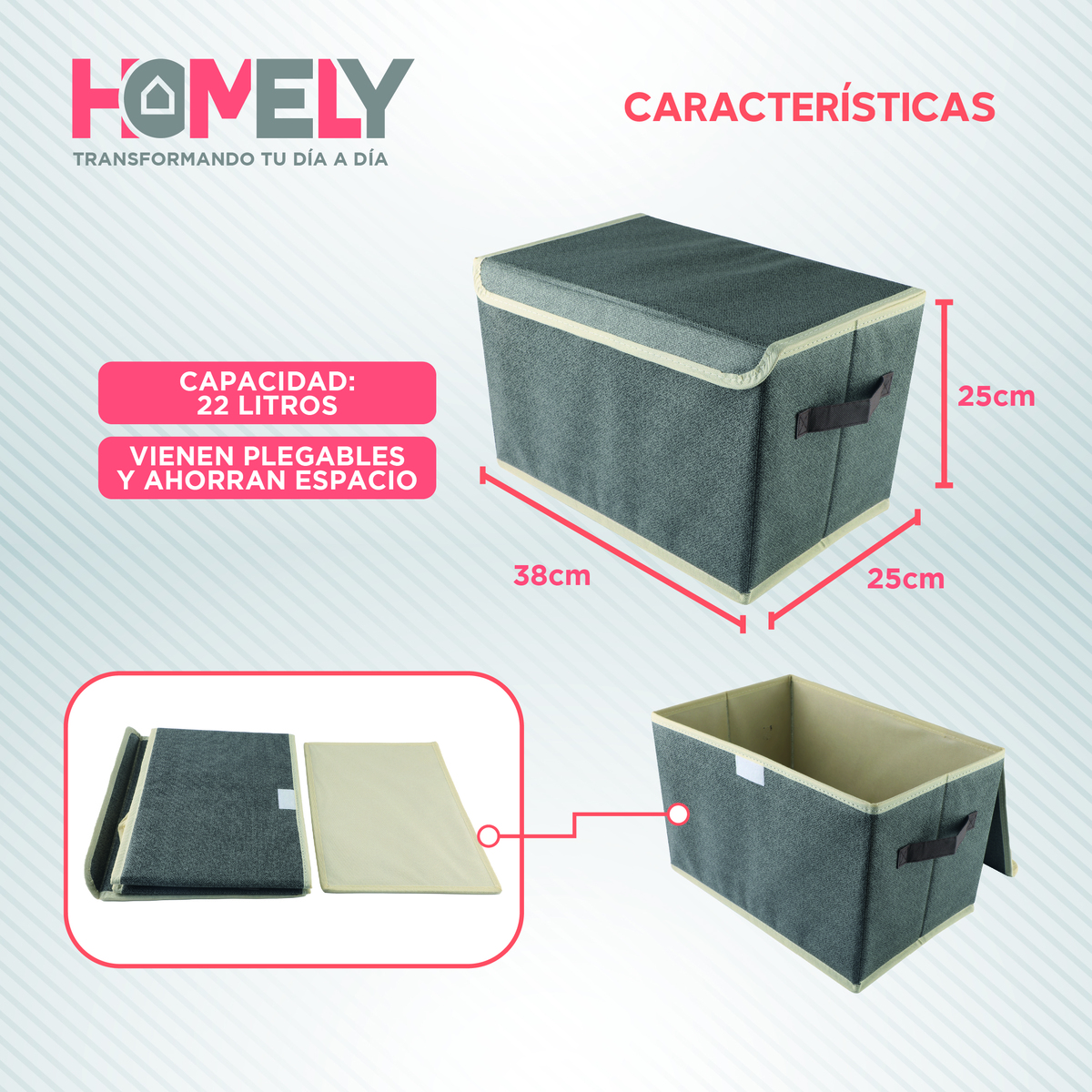 CAJAS ORGANIZADORAS HOMELY TAPA TELA IMPERMEABLE 22L SET X2 - 2