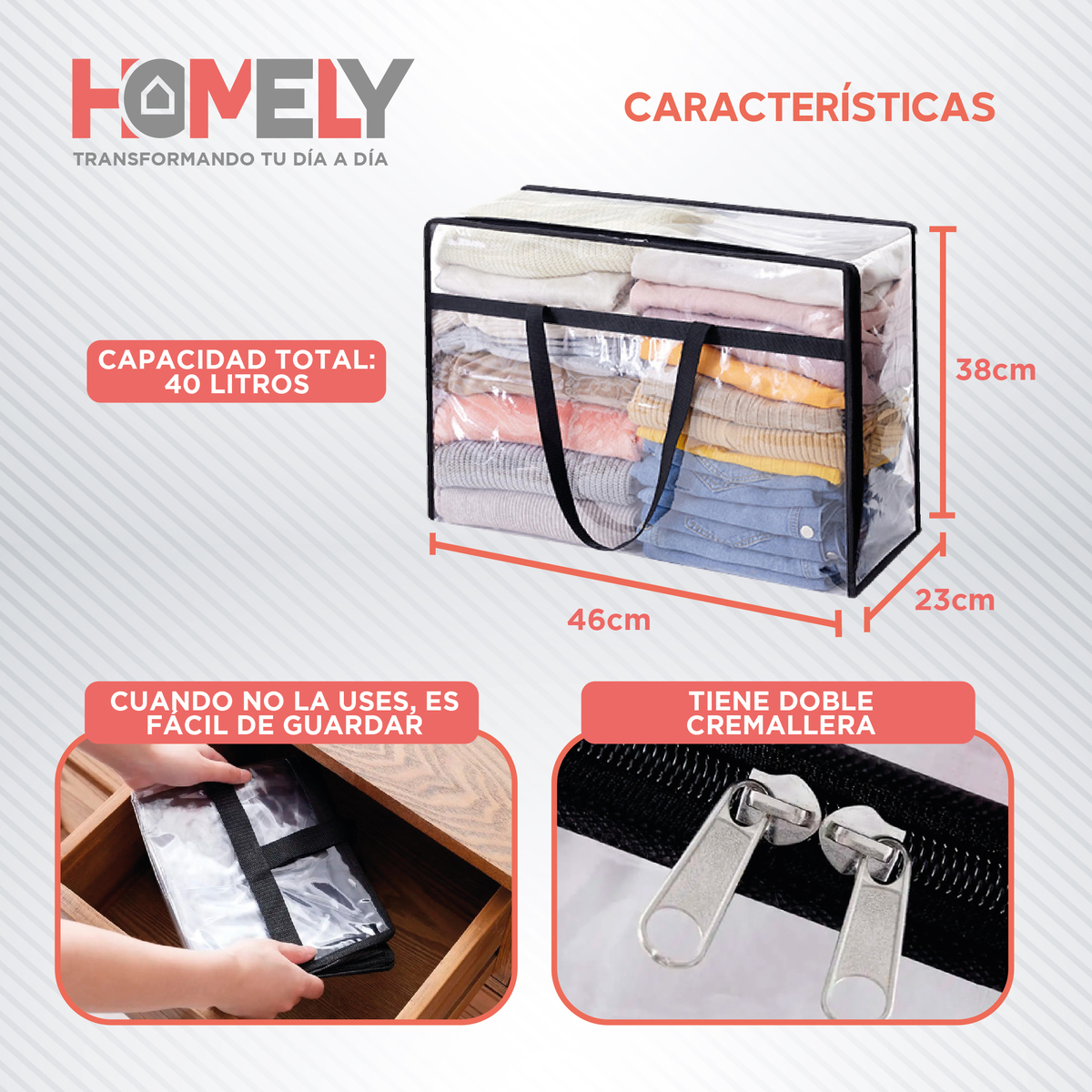 BOLSAS ORGANIZADORAS ALMACENAMIENTO PLASTICAS HOMELY 40L X4 - 2