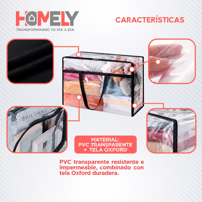 BOLSAS ORGANIZADORAS ALMACENAMIENTO PLASTICAS HOMELY 40L X4 - 3