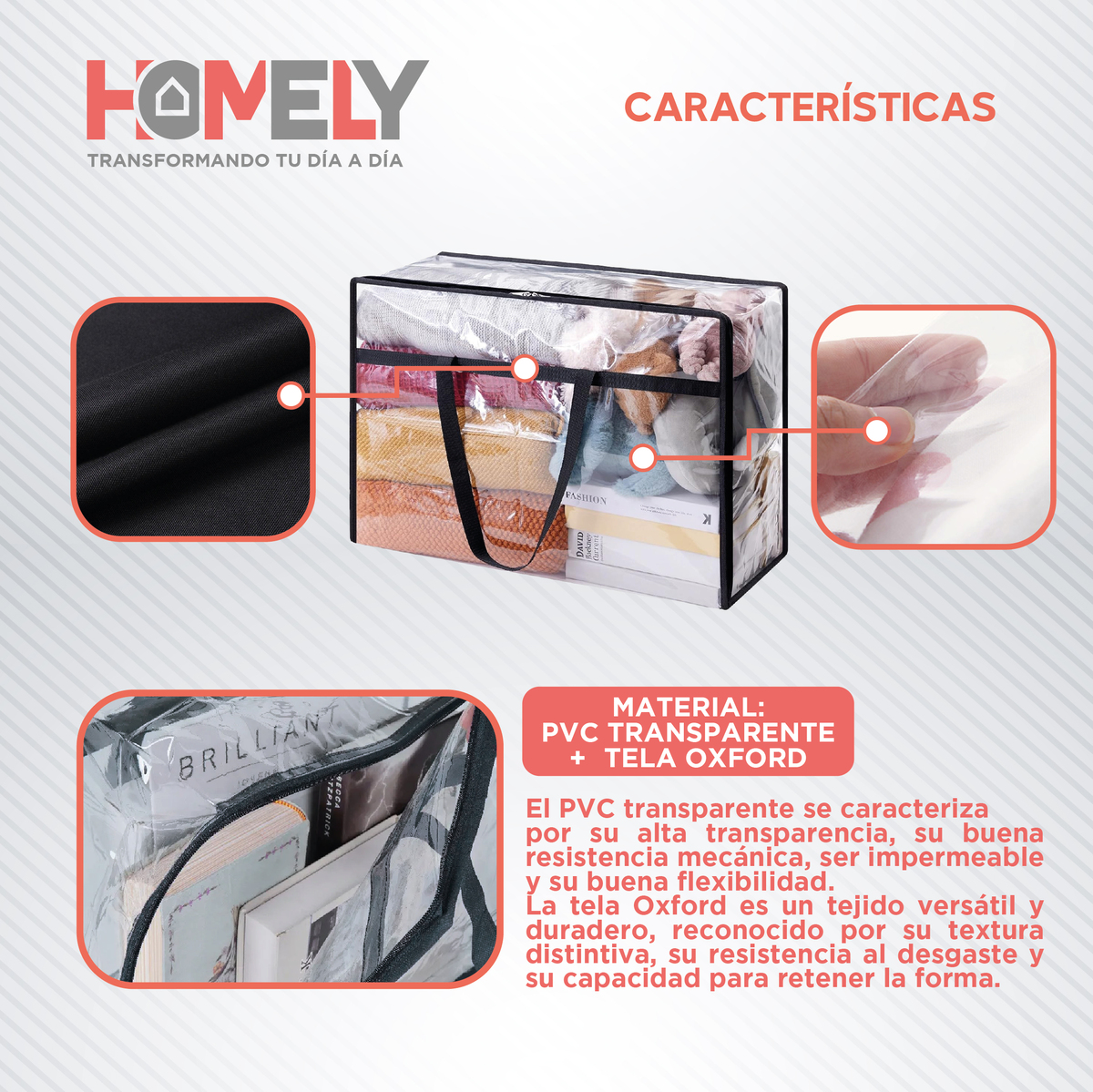 BOLSAS ORGANIZADORAS ALMACENAMIENTO PLASTICAS HOMELY 40L X4 - 3