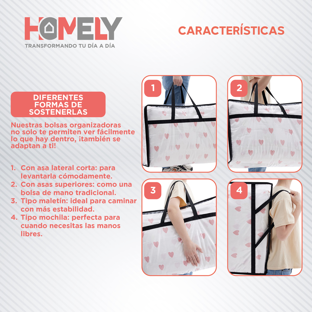 BOLSAS ORGANIZADORAS ALMACENAMIENTO PLASTICAS HOMELY 40L X4 - 4