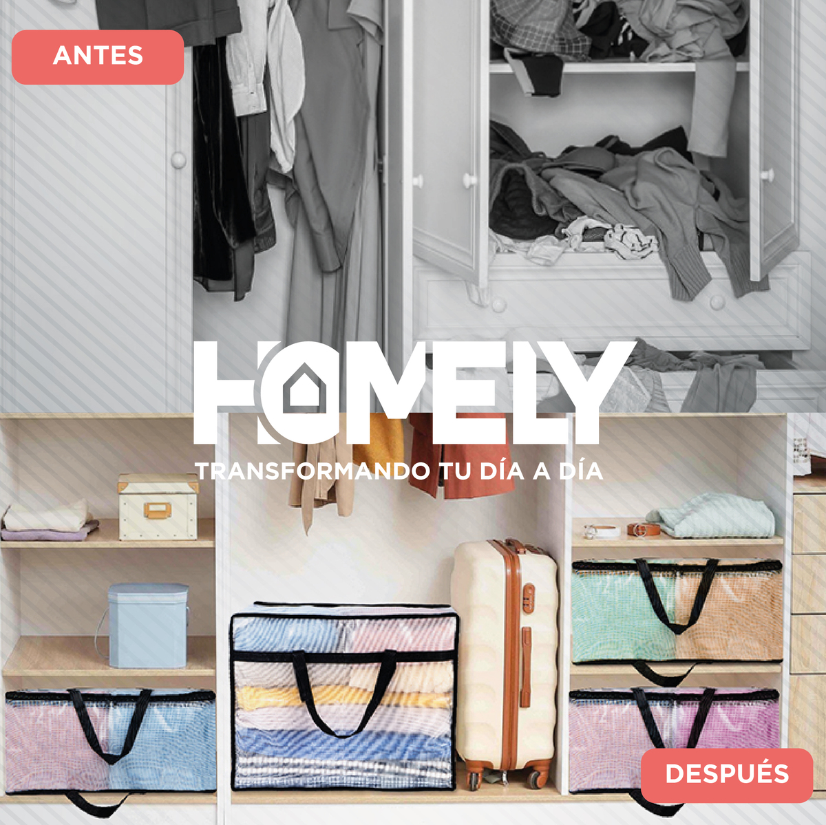 BOLSAS ORGANIZADORAS ALMACENAMIENTO PLASTICAS HOMELY 40L X4 - 6
