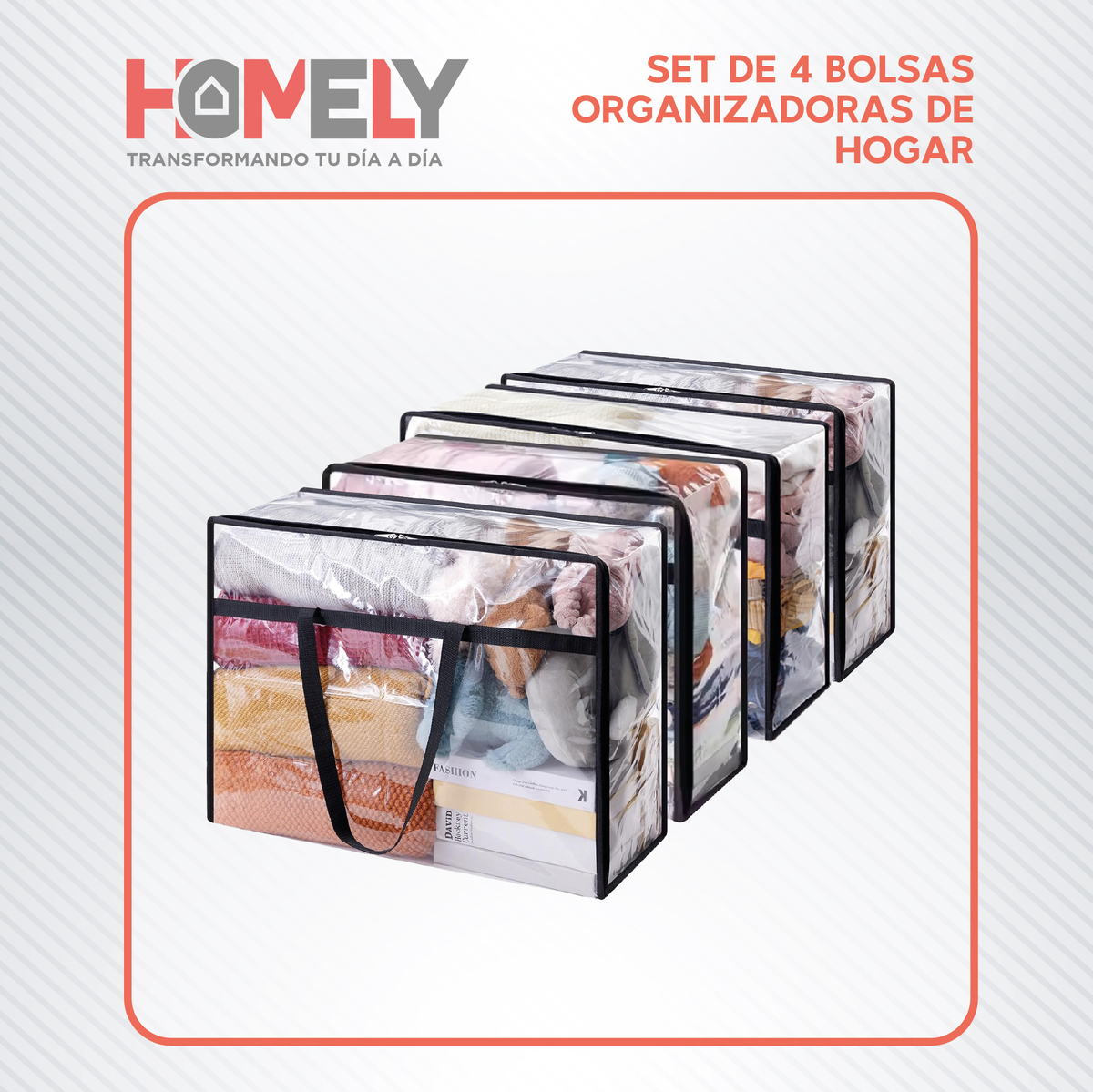 BOLSAS ORGANIZADORAS ALMACENAMIENTO PLASTICAS HOMELY 40L X4 - 8