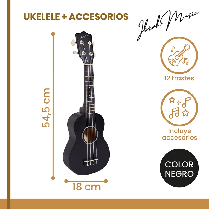 UKELELE SOPRANO CONCIERTO 21 PULGADAS IBRAH + ACCESORIOS - 2