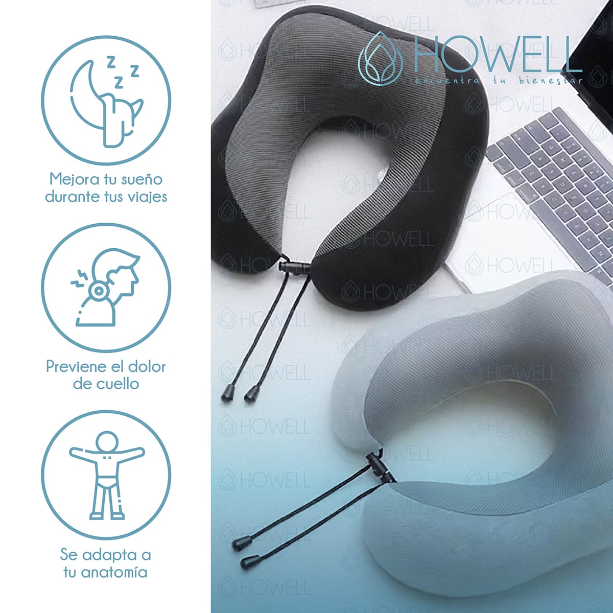 ALMOHADA CERVICAL DE VIAJE HOWELL VISCO MEMORY + ACCESORIOS - 2