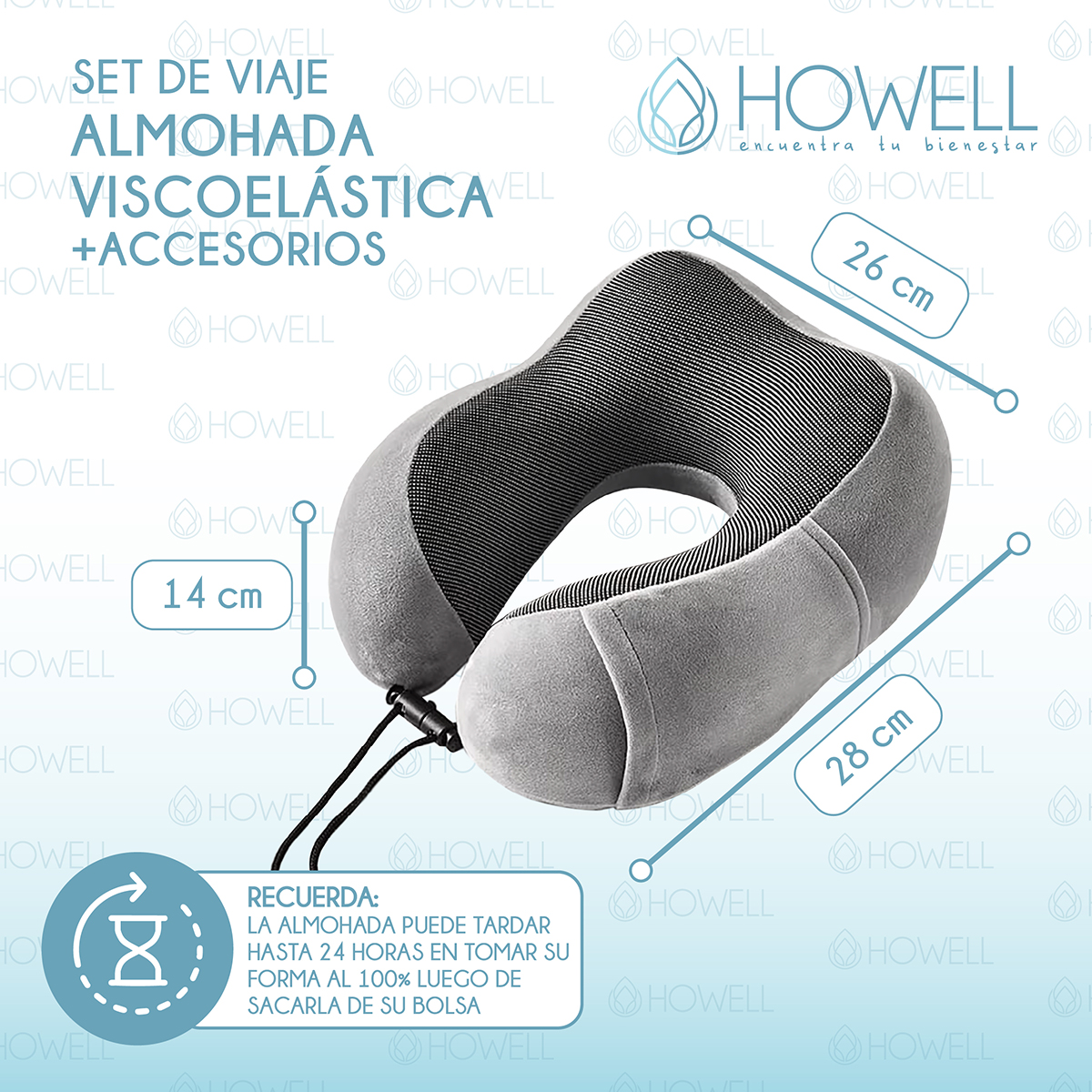 ALMOHADA CERVICAL DE VIAJE HOWELL VISCO MEMORY + ACCESORIOS - 3