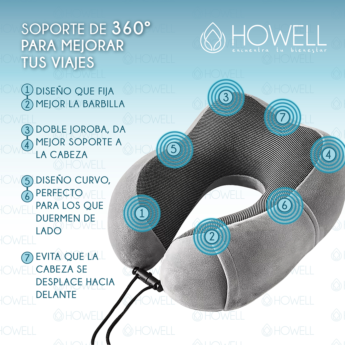 ALMOHADA CERVICAL DE VIAJE HOWELL VISCO MEMORY + ACCESORIOS - 5