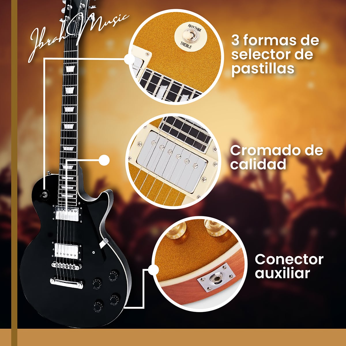 GUITARRA ELECTRICA LP IBRAH + AMPLIF + ACCESORIOS ALL BLACK - 6